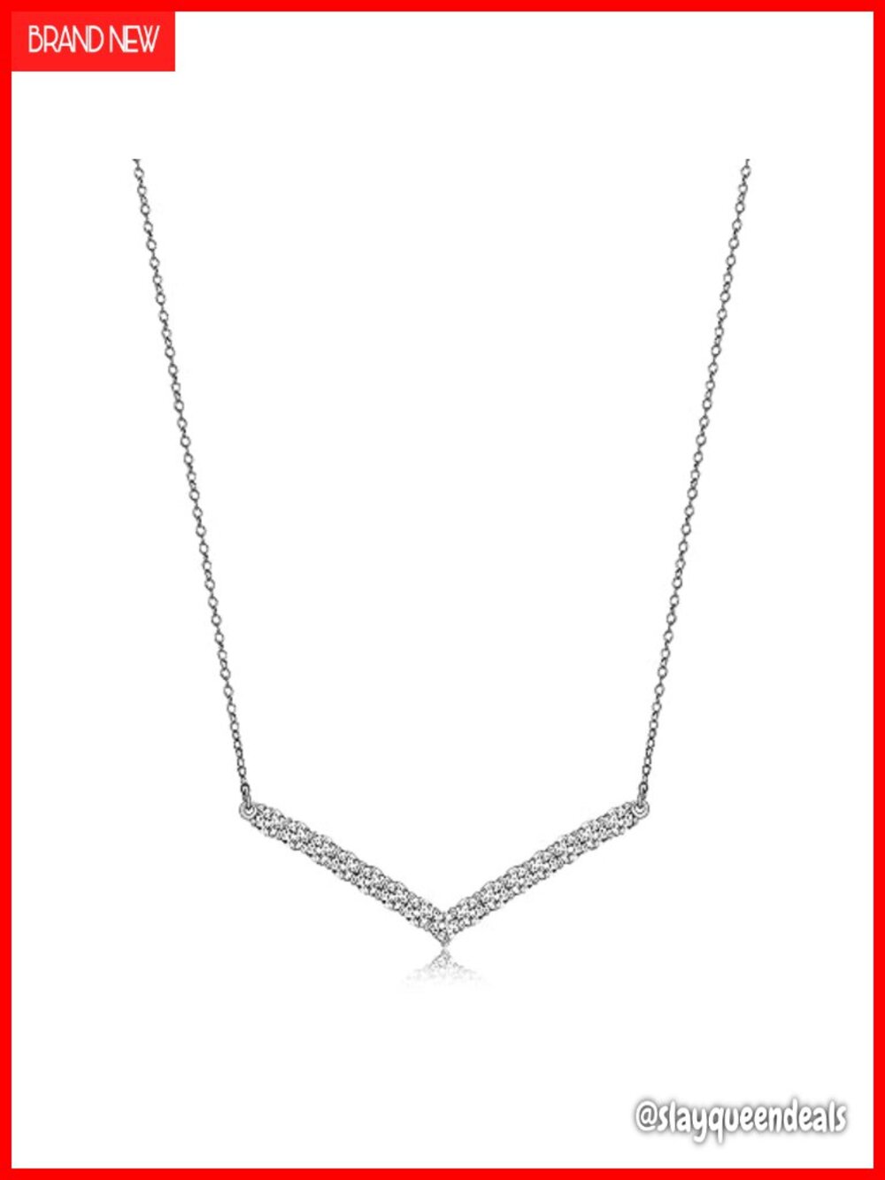 Rhodium Plated 925 Sterling Silver CZ Chevron V Bar Pendant Necklace 18in